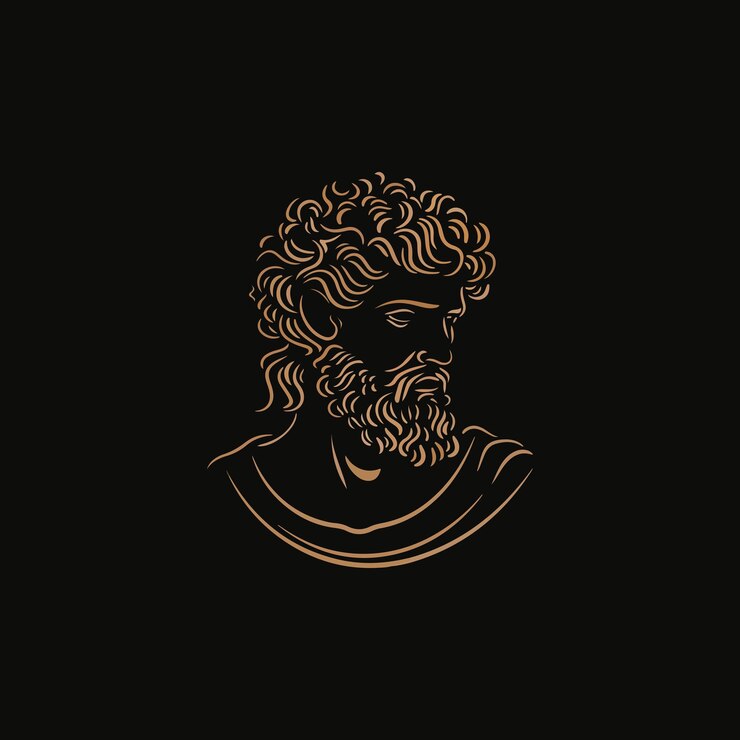Vector logo of the face of an ancient greek man with curly hair and a beard