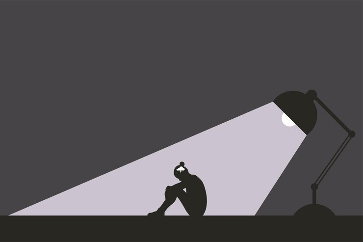 Vector lonely girl suffering from depression