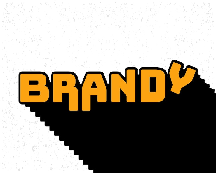 Vector long shadow text effect brandy typography in yellow and white color style