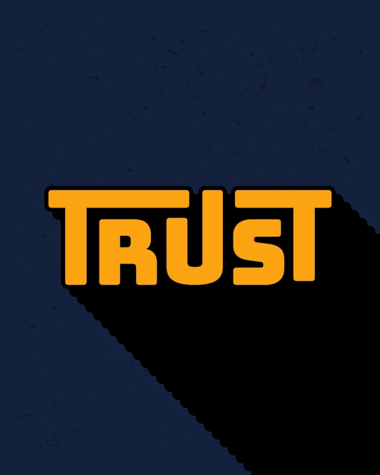 Vector long shadow text effect trust typography design for wall art in yellow and dark blue color