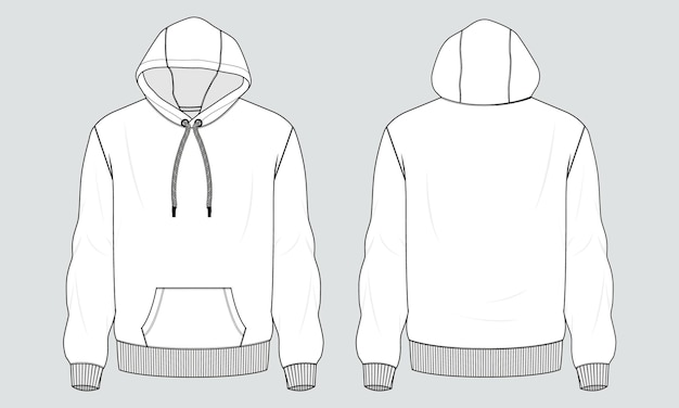 long sleeve hoodie technical fashion flat sketch vector illustration template