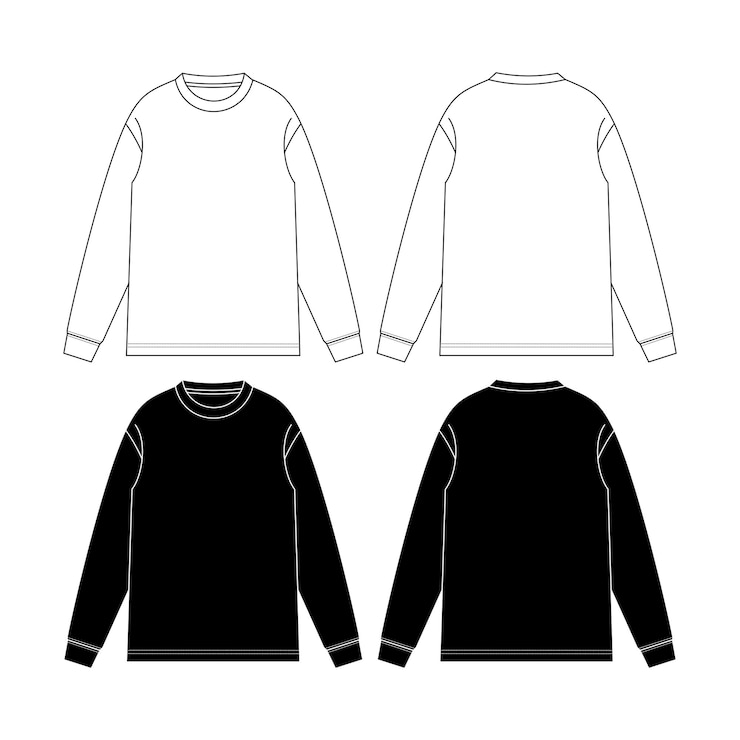 Vector long sleeve shirtf crew neck long sleeve front fashion flat tehnical drawing