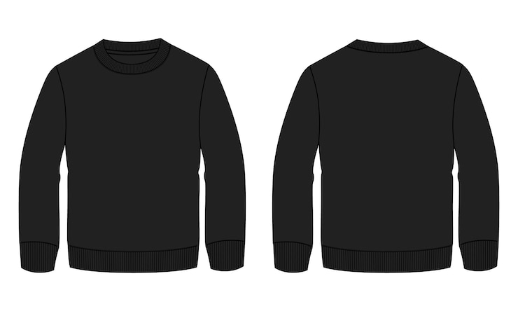 Vector long sleeve sweatshirt technical fashion flat sketch vector illustration black color template