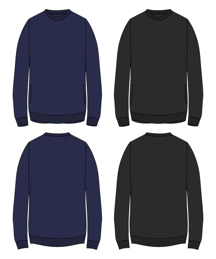 Vector long sleeve sweatshirt technical fashion flat sketch vector illustration template