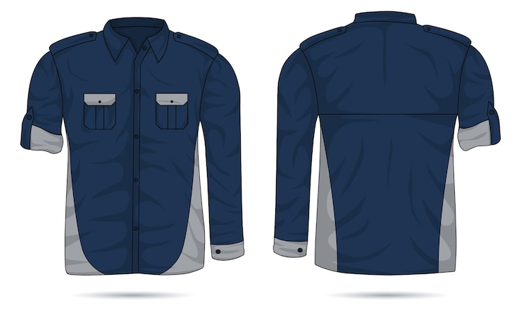 Vector long sleeve work shirt mockup front and back view