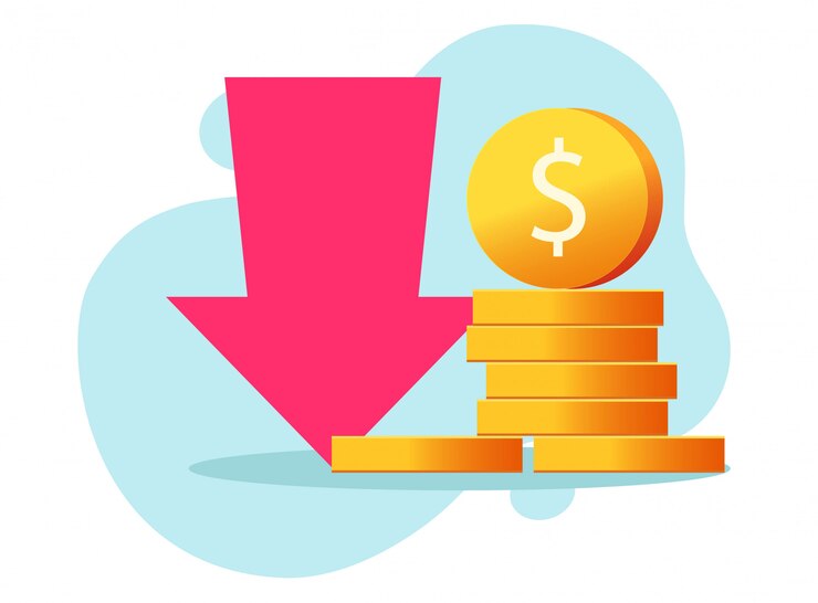 Vector loss money revenue  and cost financial expenses or economic recession market fall crisis cash 