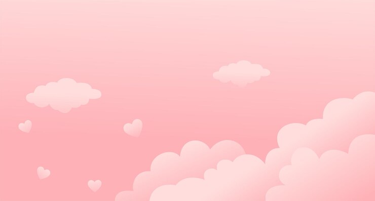 Love and Valentines day background illustration pink clouds and hearts with paper cut style