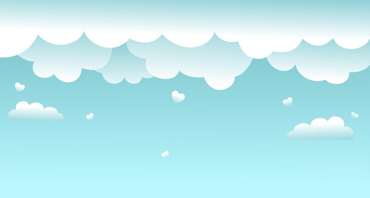 Love background blue clouds and hearts with paper cut style blue background illustration