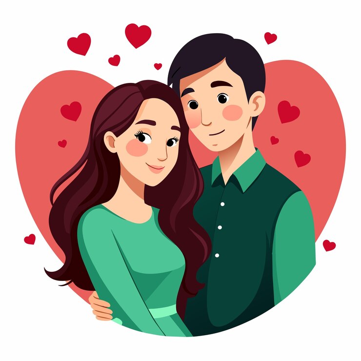 Vector love illustration of a couple on valentines day