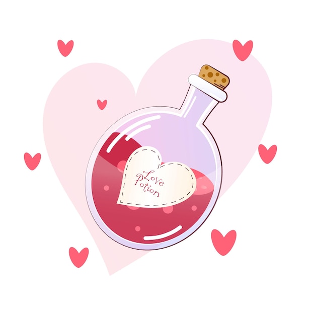 Love potion in pink bottle for who wants to fall in love