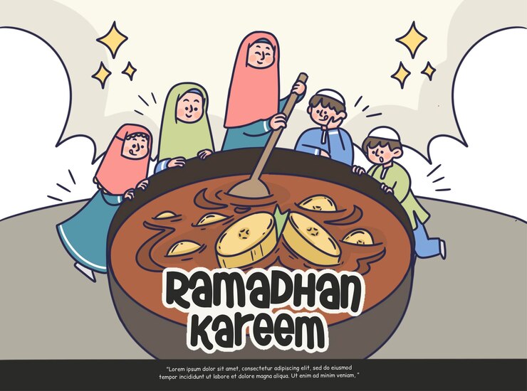 Vector lovely holiday ramadhan kareem eid fitr cooking together illustration asset