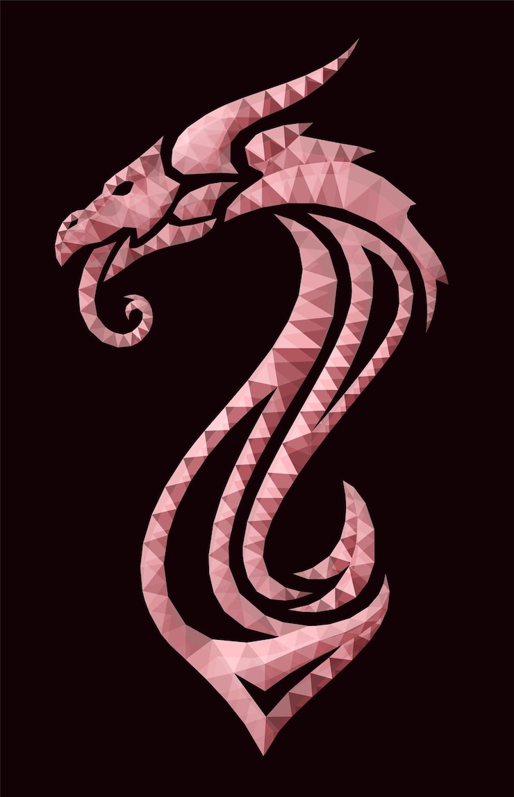 Vector low poly art with colorful red crystal dragon