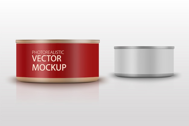 Low-profile matte tuna can with label on white background. Photo-realistic packaging   template with sample design. 3d illustration.