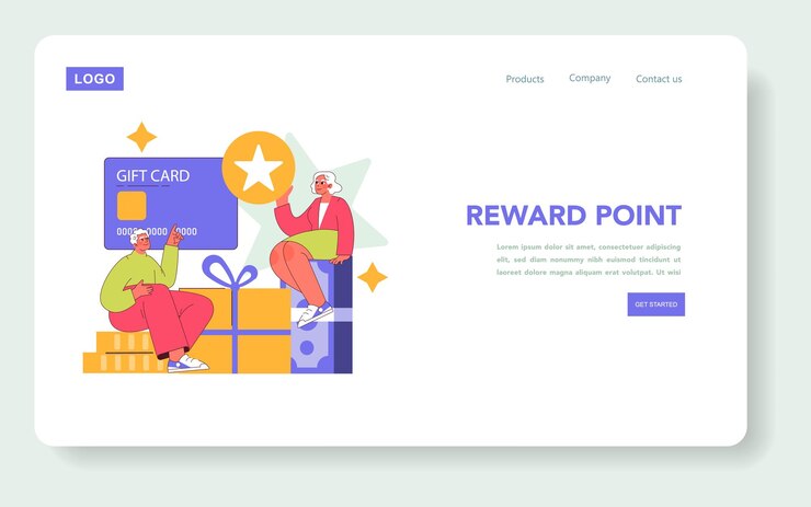 Vector loyalty program concept customers earning rewards with gift cards and stars symbolizing perks of