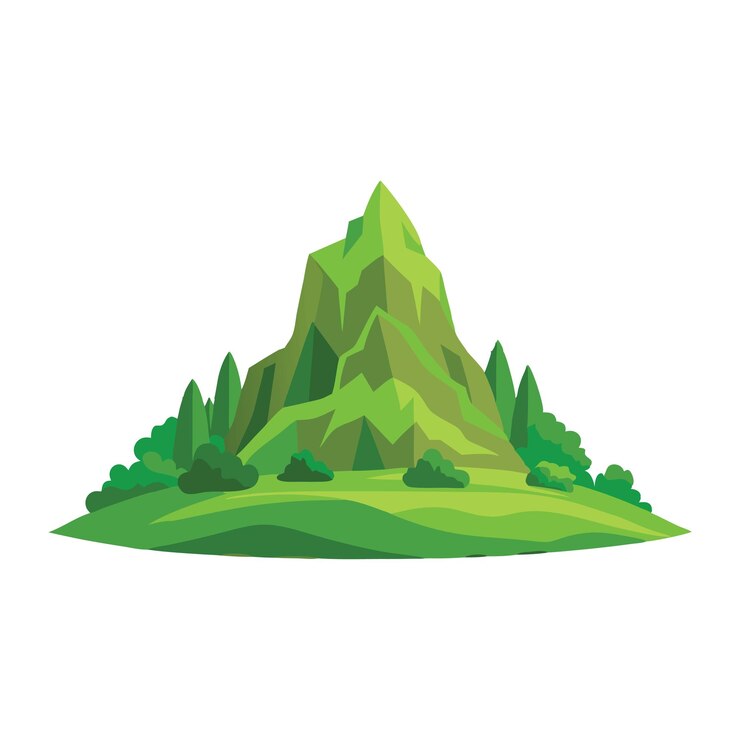 Lush green rocky hilltop landscape isolated flat vector illustration on white background