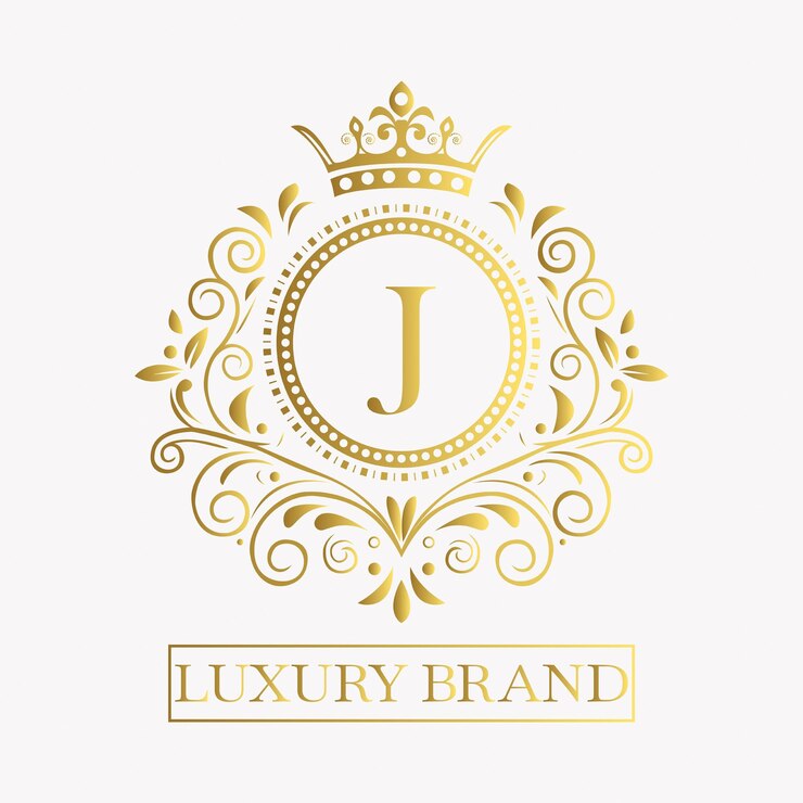 Luxurious and elegant logo design with a stylized letter J in gold featuring regal floral embellishments