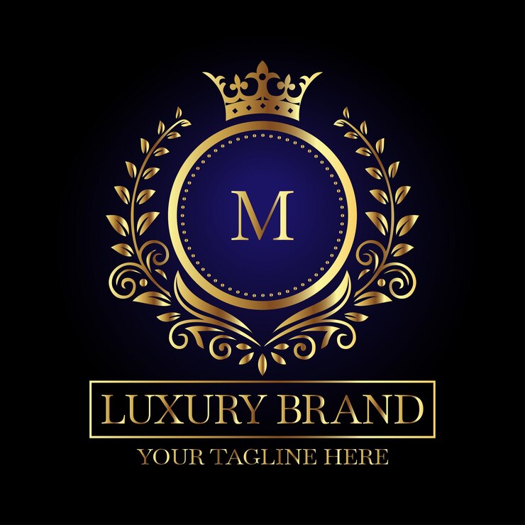 Luxurious Emblem Design with Gold Letter M and Crown on Black Background