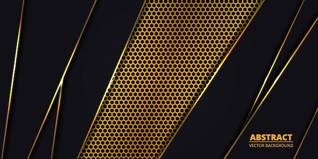 Luxury dark abstract background with golden hexagon carbon fiber