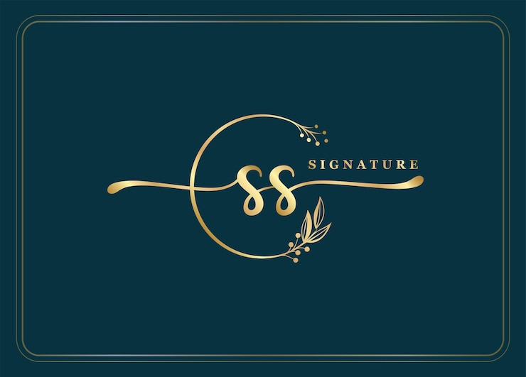 Vector luxury gold signature initial ss logo design isolated leaf and flower