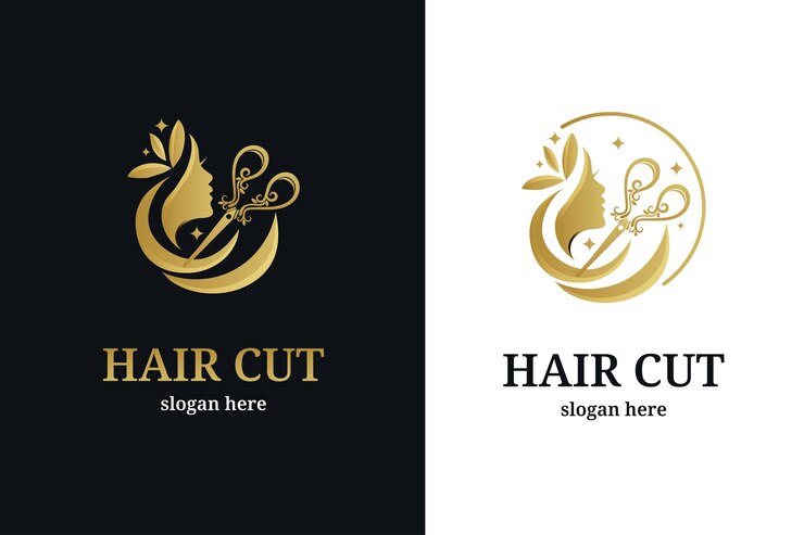 luxury Hair salon with hair and Scissors Concept logo design icon template