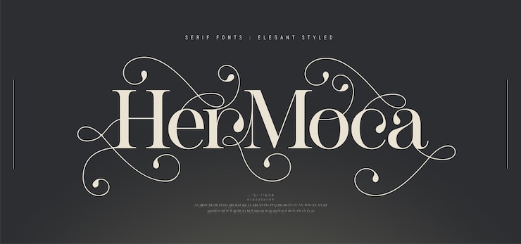 Vector luxury wedding alphabet font with tails typography elegant serif fonts vintage retro concept logo
