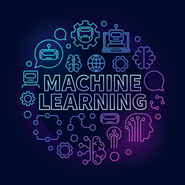 machine learning colorful vector circular linear illustration on dark background