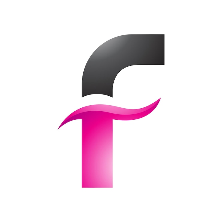 Vector magenta and black glossy letter f icon with spiky waves