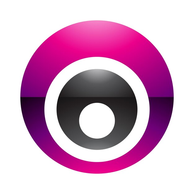 Magenta and Black Glossy Letter O Icon with Nested Circles on a White Background