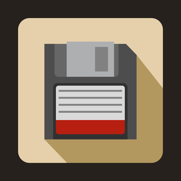 Vector magnetic diskette icon in flat style on a beige background