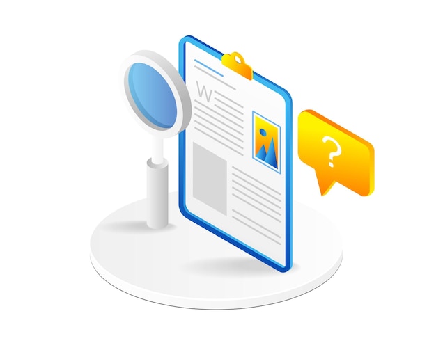 magnifier and document icon 3d isometric vector illustration