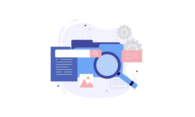Vector magnifying glass with file searching vector