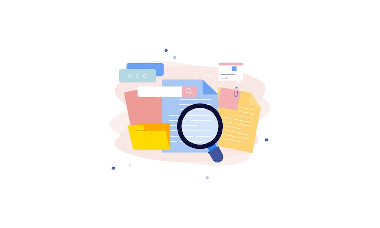 Vector magnifying glass with file searching vector