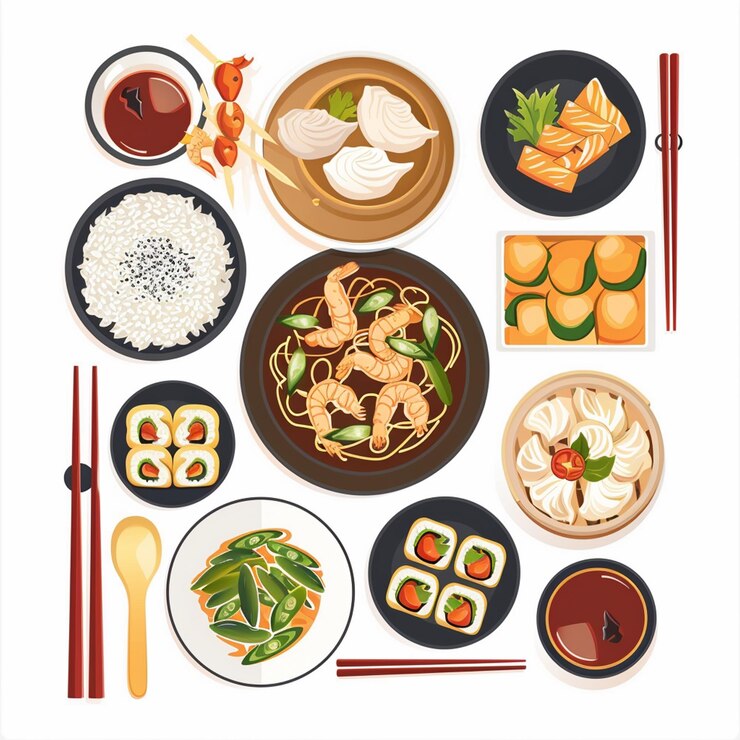 Vector makanan cina vektor asia ilustrasi cina budaya asia hidangan latar belakang tradisional ori