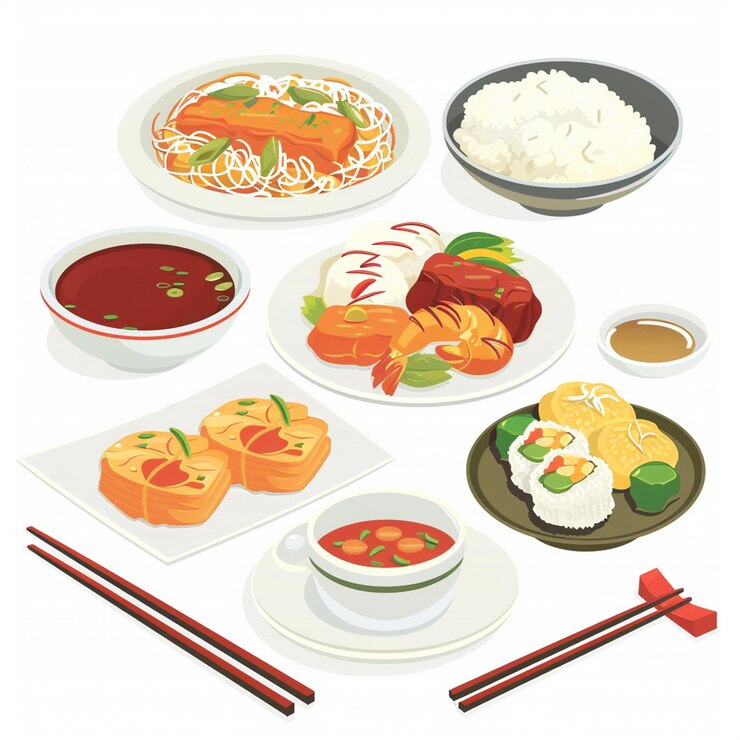 Vector makanan cina vektor asia ilustrasi cina budaya asia hidangan latar belakang tradisional ori