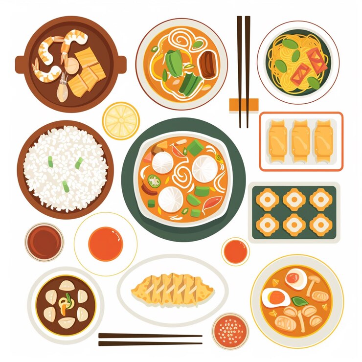 Vector makanan cina vektor asia ilustrasi cina budaya asia hidangan latar belakang tradisional ori