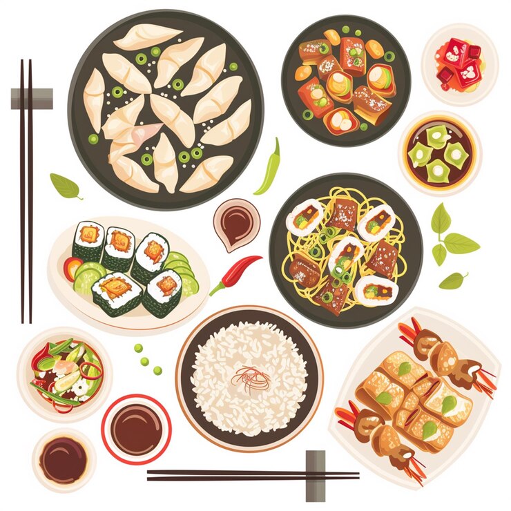 Vector makanan cina vektor asia ilustrasi cina budaya asia hidangan latar belakang tradisional ori