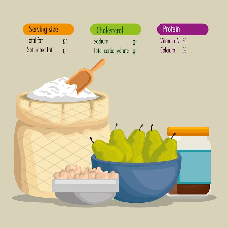 Vector makanan sehat dengan fakta nutrisi
