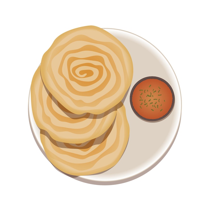 Vector malaysian cuisine, asian food, exotic dishes, roti canai