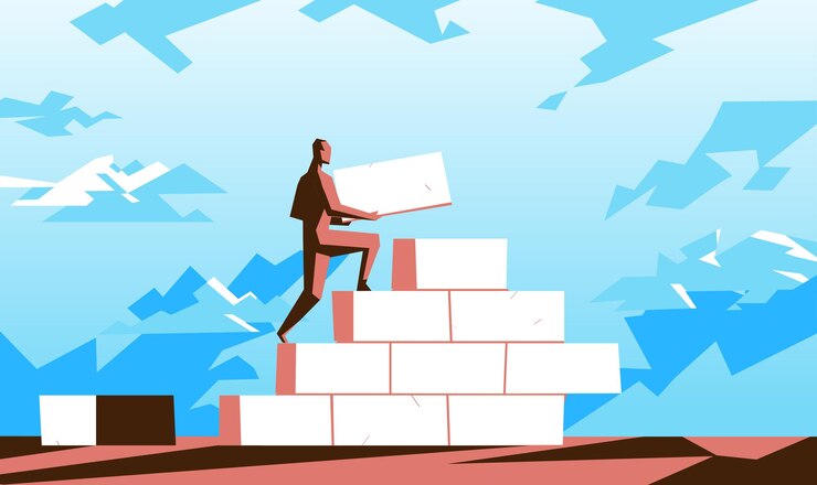 Vector male character building a wall with bricks