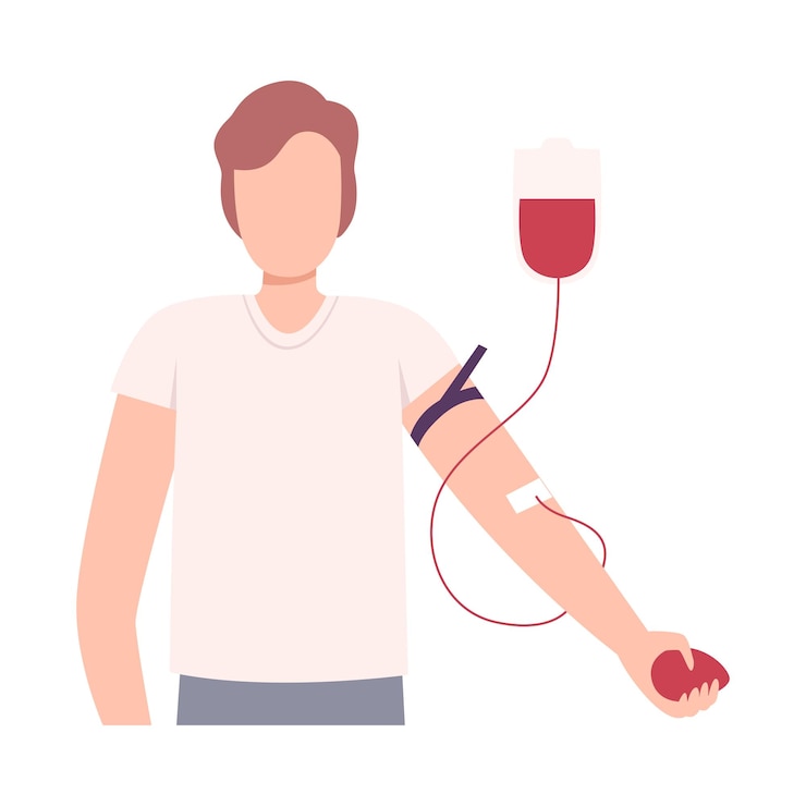Vector male donor giving blood in medical hospital blood donation flat vector illustration