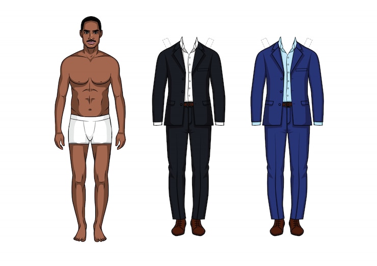 Vector male paper doll with suits