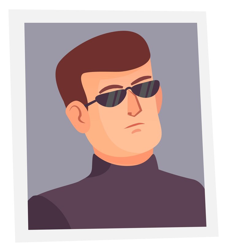 Vector male portrait photo cartoon icon man in sunglasses