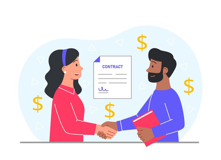 Vector man and girl making contract