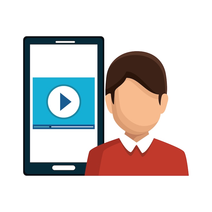 Vector man avatar and smartphone 