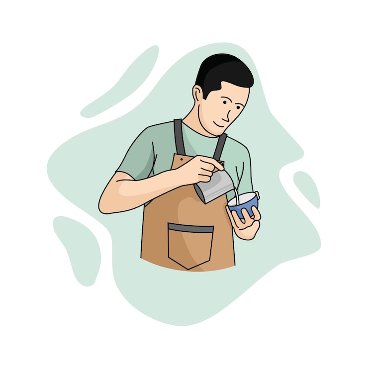 Vector man barista coffee shop