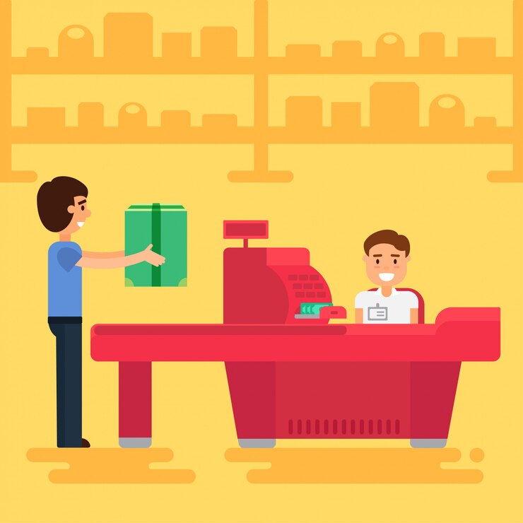 Vector man buying in a supermarket