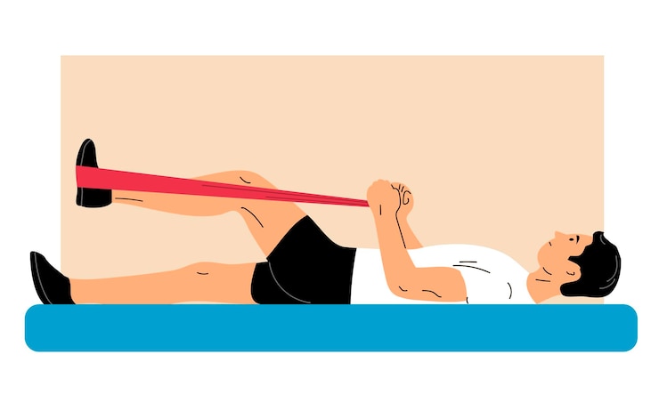 Vector man doing sport exercises elastic tourniquet