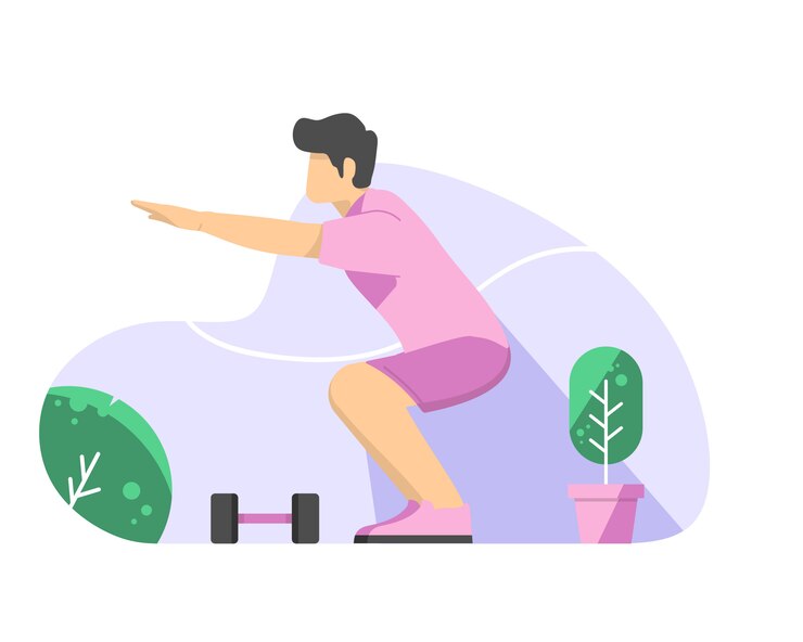 Vector man doing squats vector flat illustration