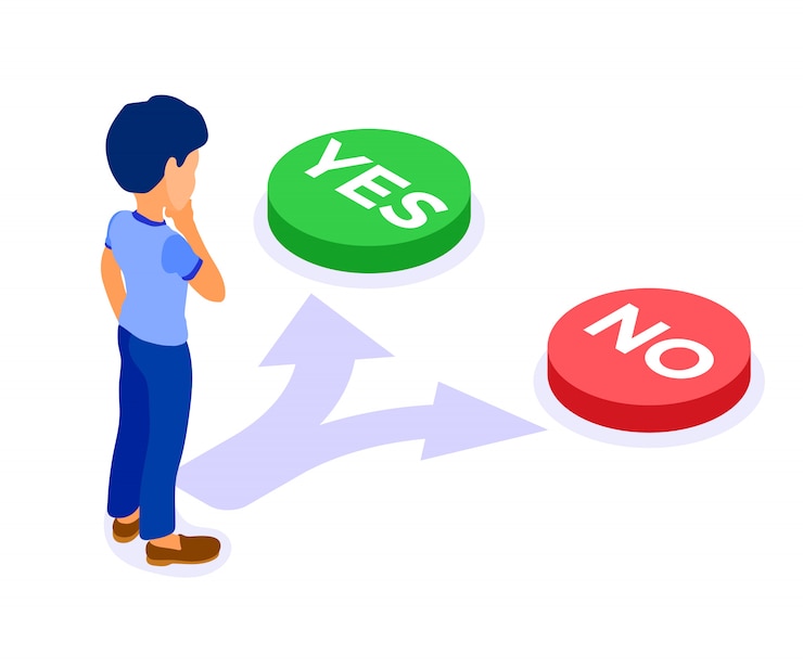 Vector man faced with choice yes or no