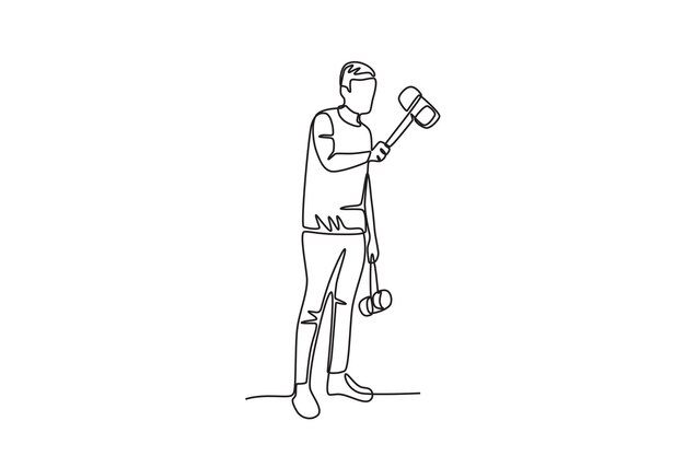 man holding two hammers sao joao concept oneline drawing